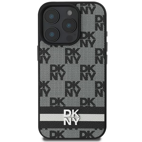 DKNY cover med ternet mønster og trykte striber til iPhone 16 Pro Max, sort