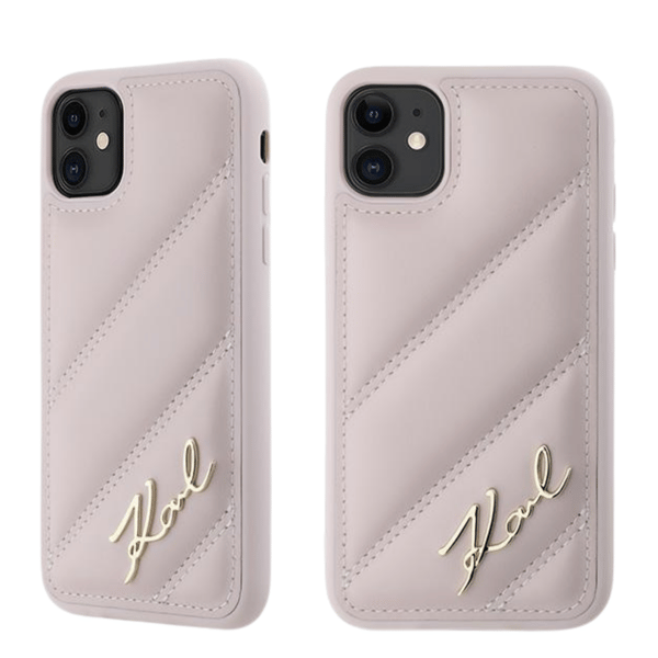 Karl Lagerfeld Diagonal Quilted Script-cover til iPhone 11 / Xr, lyserød