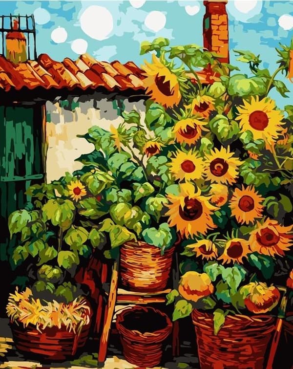 Maalaus numeroiden mukaan 40x50 Auringonkukat