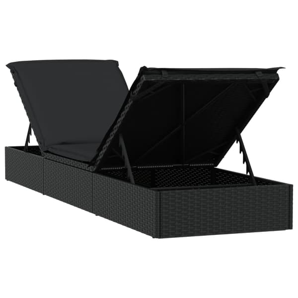 vidaXL liggestol med bord, 1 stk., sort, polyrattan