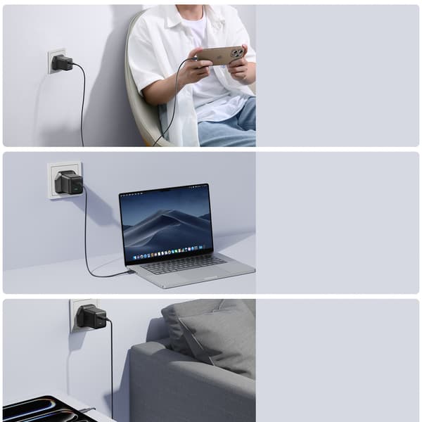 45W UK USB-C vægoplader - Sort