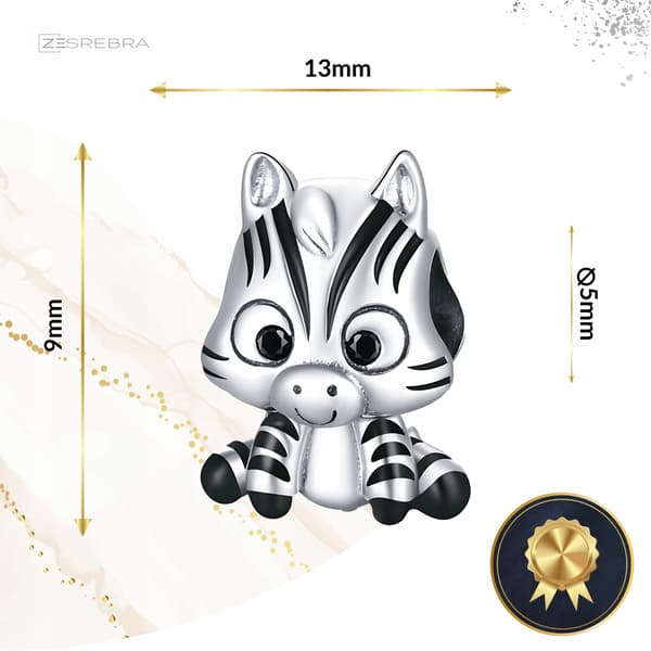 Berlocker zebrapärlor silver pr 925 djurhänge silverränder