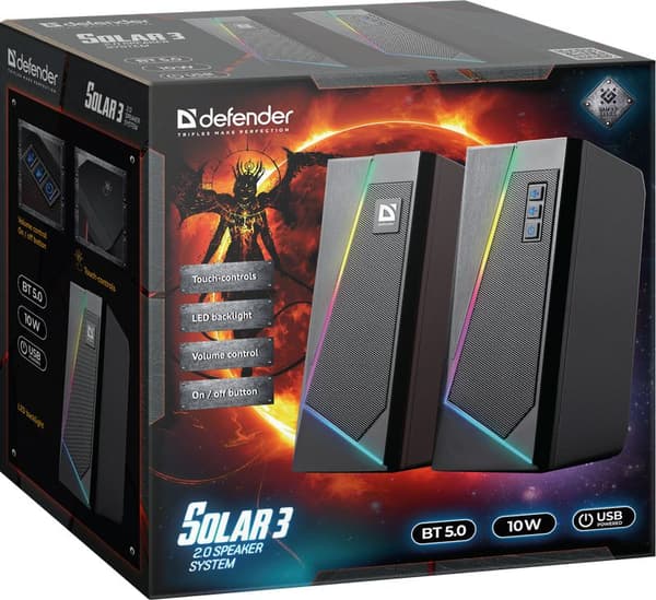 Defender Solar 3 USB Bluetooth-ljudsystem svart