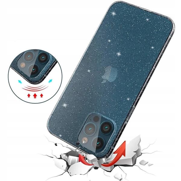 Etui til iPhone 14 Plus SHINE pansret magsafe farveløs glitter + GLAS