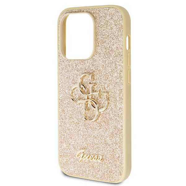 Guess Glitter Script Big 4G -suojakuori iPhone 14 Prolle, kulta