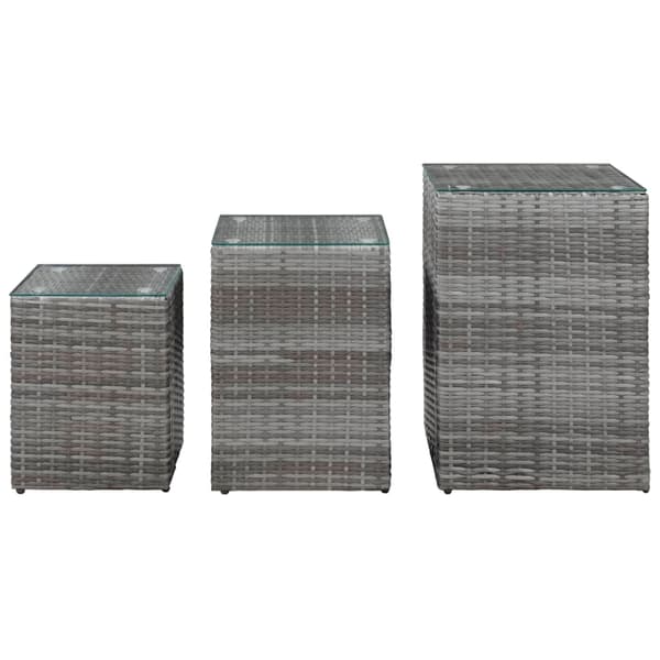 vidaXL sideborde, sæt med 3, glasplader, grå, polyrattan