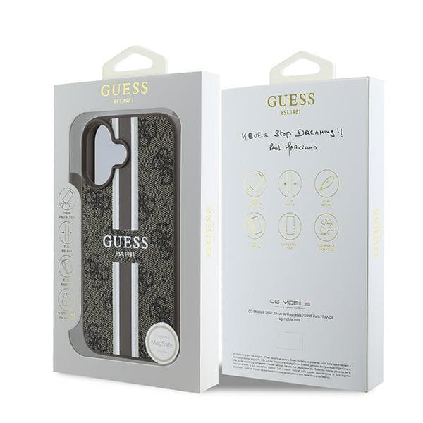 Guess 4G Printed Stripes MagSafe-etui til iPhone 16 Plus, brun