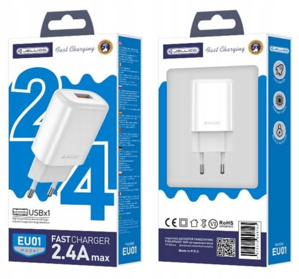 JELLICO EU01 AC-oplader 2.4A 12W 1xUSB Hvid