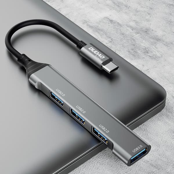 HUB splitter adapter fra USB-C stik til 4x USB sort grå