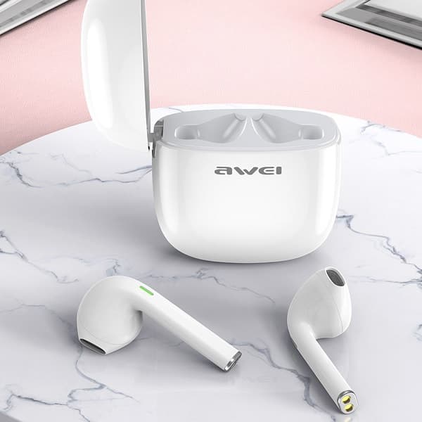 AWEI Bluetooth 5.0 T28 TWS hovedtelefoner + dockingstation hvide