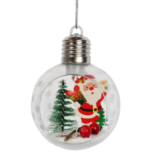 Plastbold med LED-belysning og julemand 8 cm