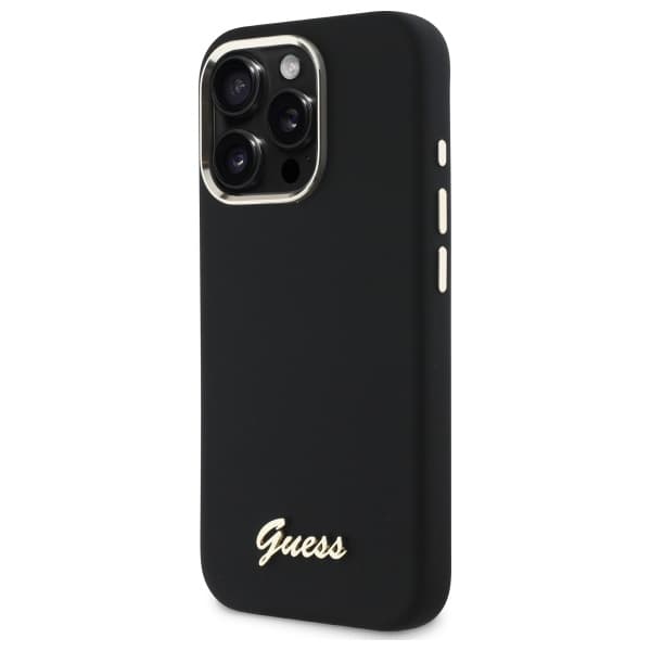 Guess Silikone Metal Logo & Ramme Etui til iPhone 16 Pro Max Sort