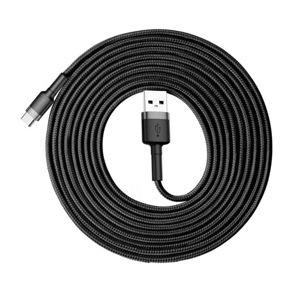 Holdbart nylonkabel USB-C 2A 3M sort og grå