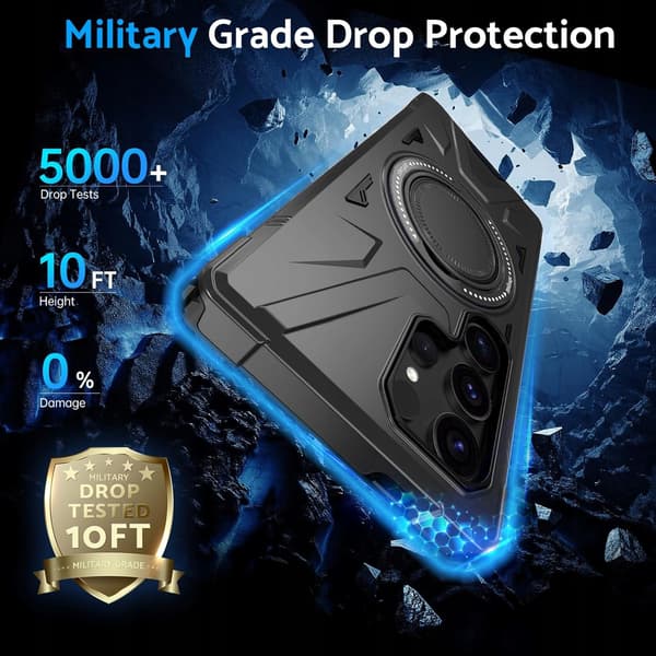 DASFOND Armor S24 Ultra pansret etui ring 360 stander sort