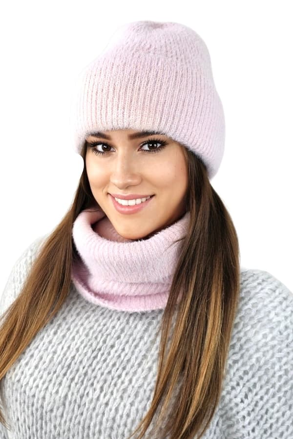 BENITA alpackaseti, mössa med halsduk, rosa