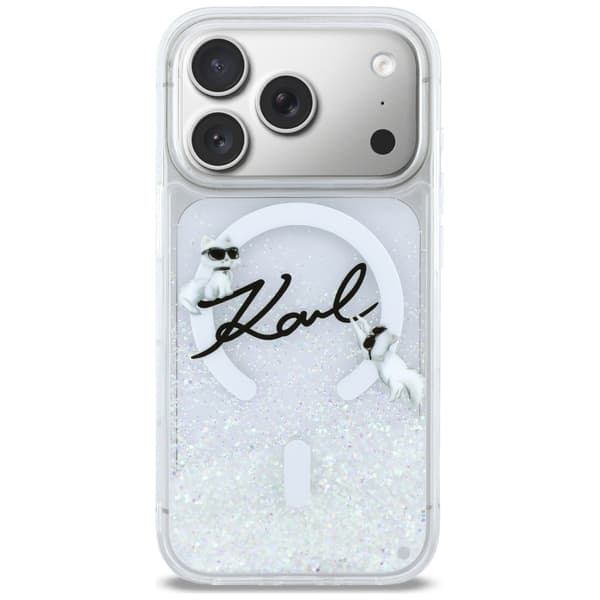 Karl Lagerfeld Liquid Glitter Karl Script Logo MagSafe-etui til iPhone 17 Pro – klart