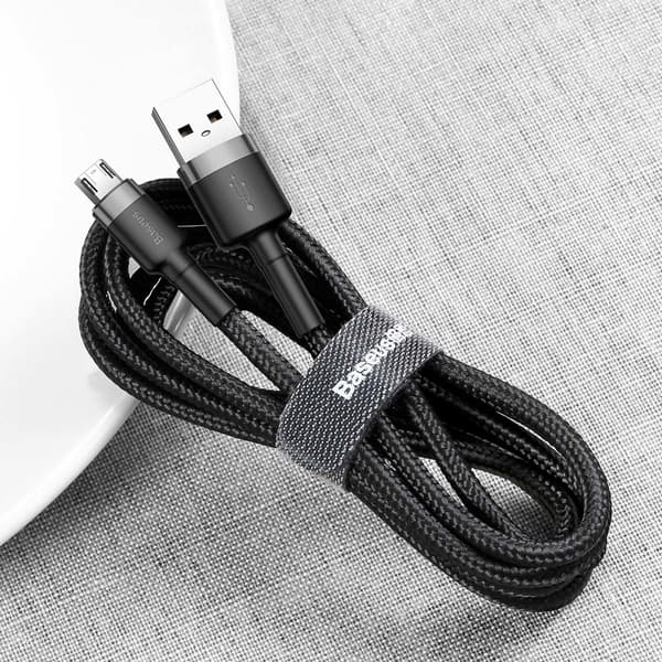 Hållbar flexibel kabel USB microUSB 1.5A 2M svart och grå