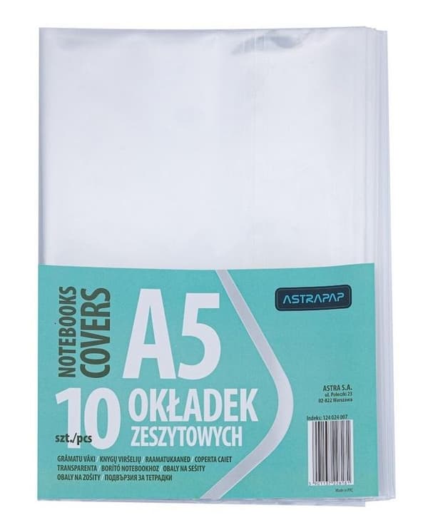 A5 notesbogsomslag, transparent (10 stk.) ASTRA