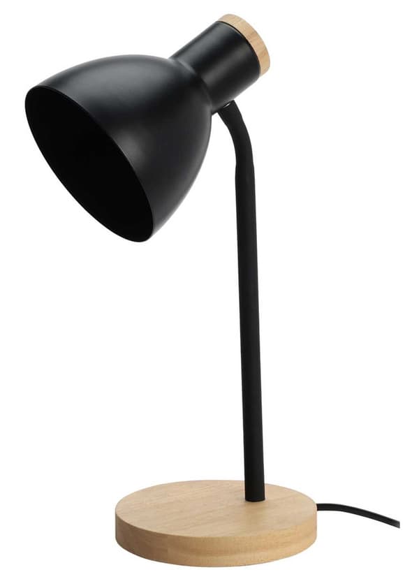 Sort bordlampe på træbase