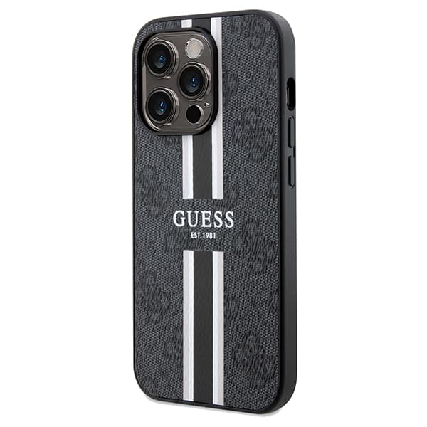 Guess 4G Printed Stripes MagSafe-etui til iPhone 15 Pro Max, sort