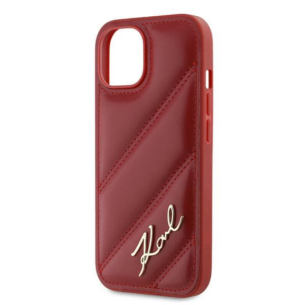 Karl Lagerfeld Diagonal Quilted Script-cover til iPhone 15, rød