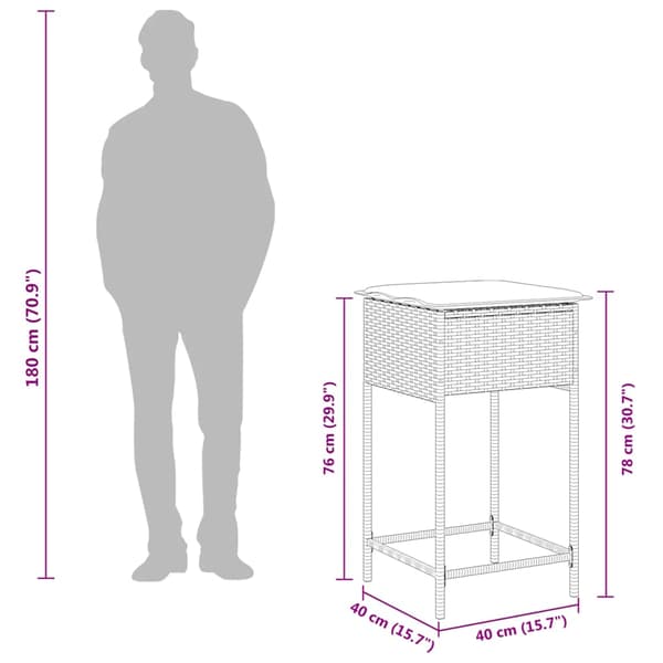 vidaXL 3-delt barsæt med hynder, sort polyrattan