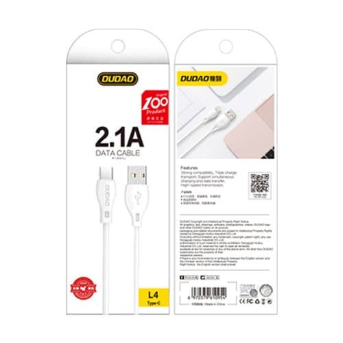 USB - USB-C 2.1A 1m valkoinen kaapeli