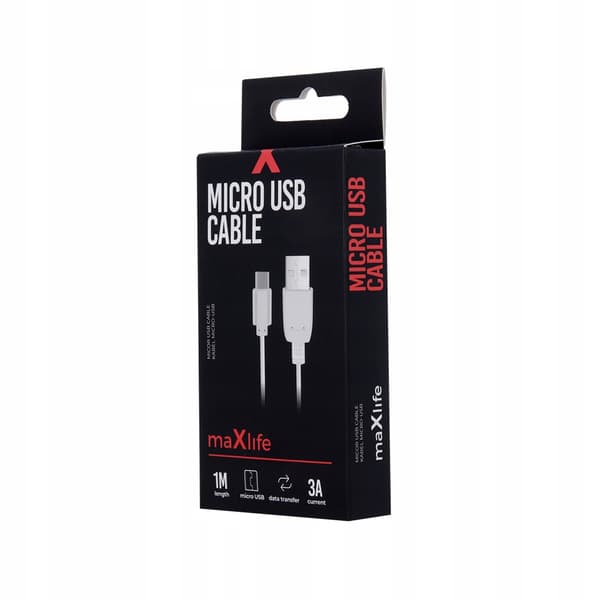 Maxlife USB - microUSB-kabel 1,0 m 3A hvid