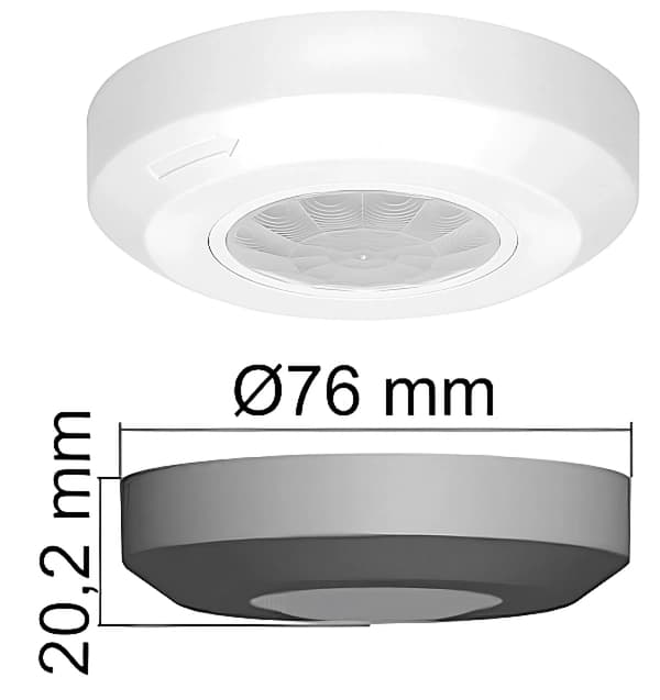 Mini-rörelsesensor för tak, ytmonterad LED-platt sensor, 360°, 400W, IP20