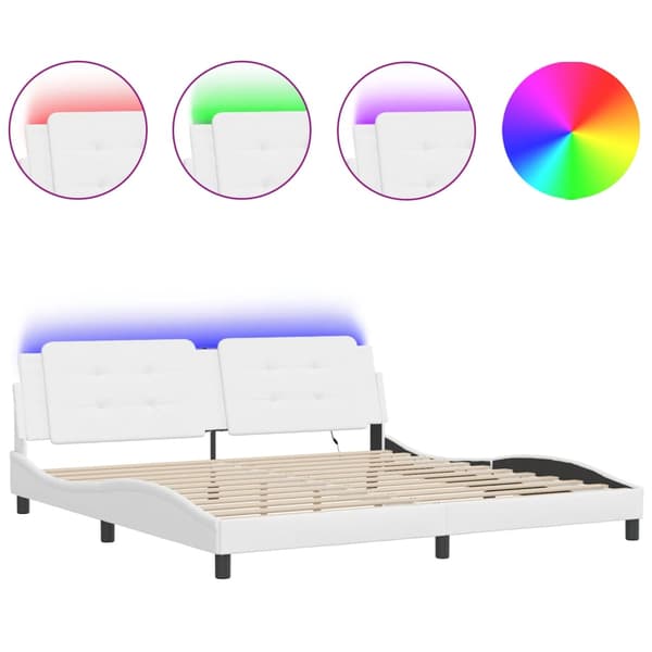 vidaXL Sängram med LED vit 200x200 cm konstläder
