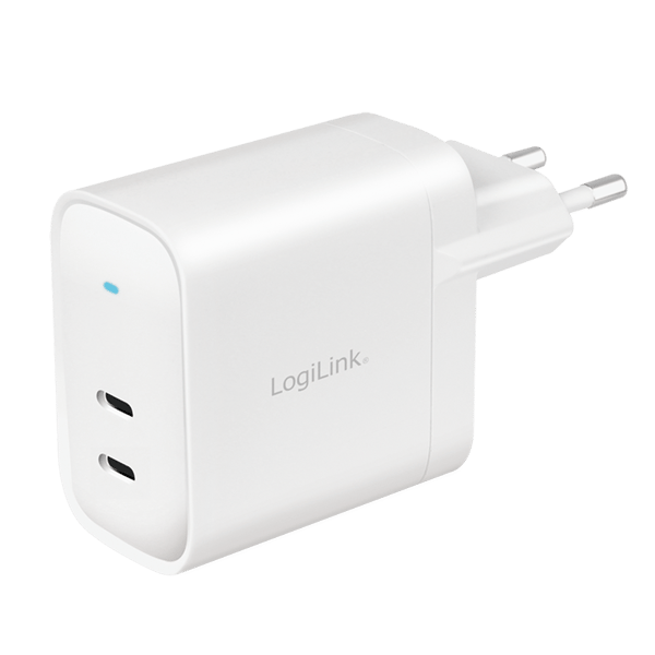 LogiLink 40W GaN USB-C 2x PD-laddare Vit Snabb PPS Compact Cube