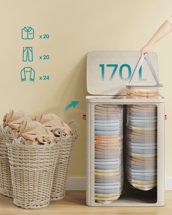 Vasketøjskurv 2 rum x 85 L beige