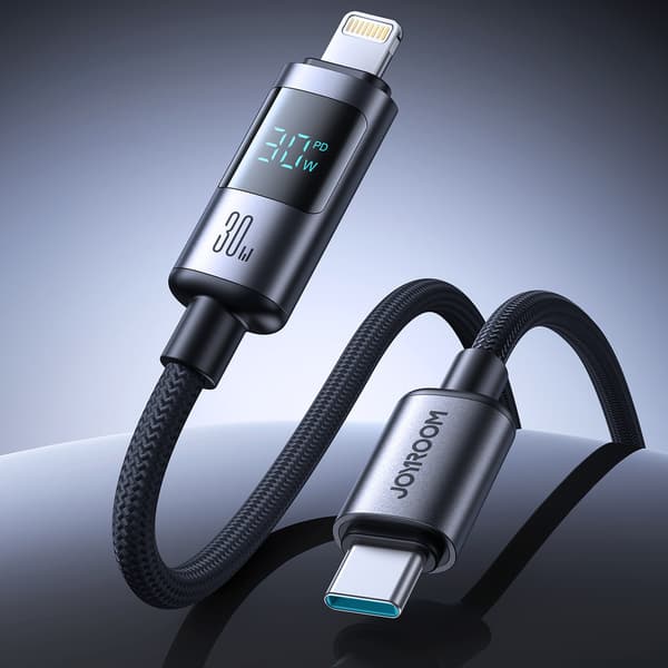 USB-C-näyttökaapeli - iPhone Lightning 30W 1.2m - Musta