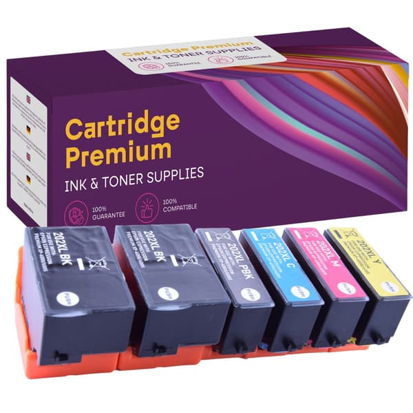 6 kpl Epson GP-E202XL CMYKK-mustetta