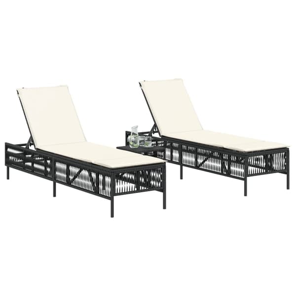 vidaXL liggestole med bord, sæt med 2, sort, polyrattan