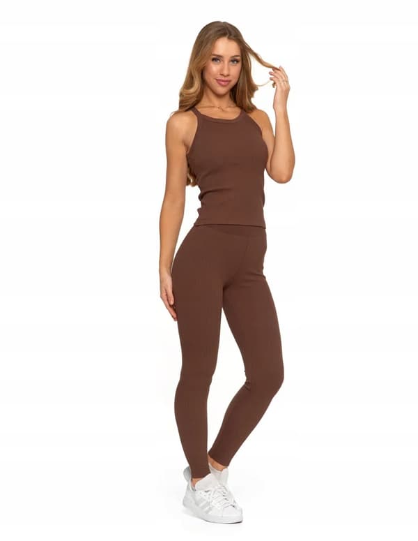 Dameleggings i bomuld med bred elastisk linning, elastisk pasform, MORAJ L MOCCA