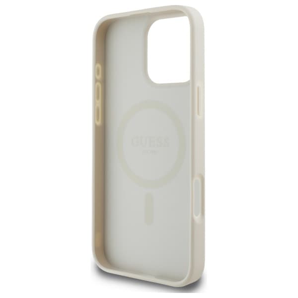 Guess Grained Ring MagSafe -kotelo iPhone 16 Pro Maxille, beige