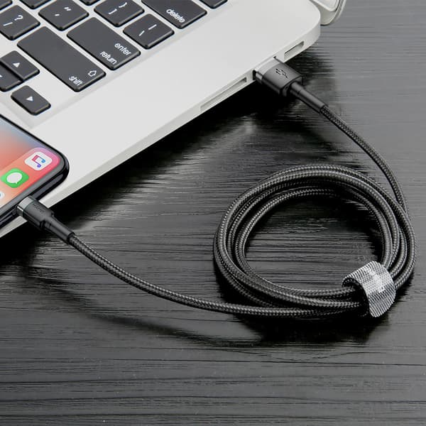 Holdbart flettet kabel USB til iPhone Lightning QC3 2m - Sort
