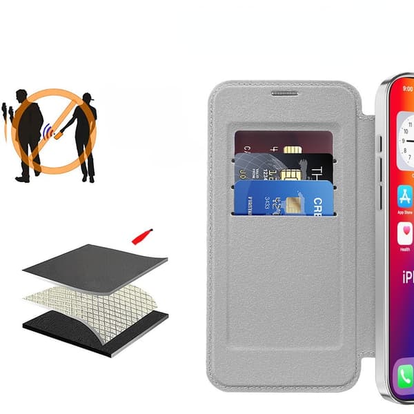 iPhone 16 Pro Max Flipfodral, RFID-plånbok MagSafe med kameraskydd, Silver