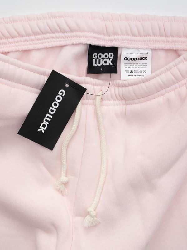 Herre lyserøde joggingbukser med GOOD LUCK-logoprint, L