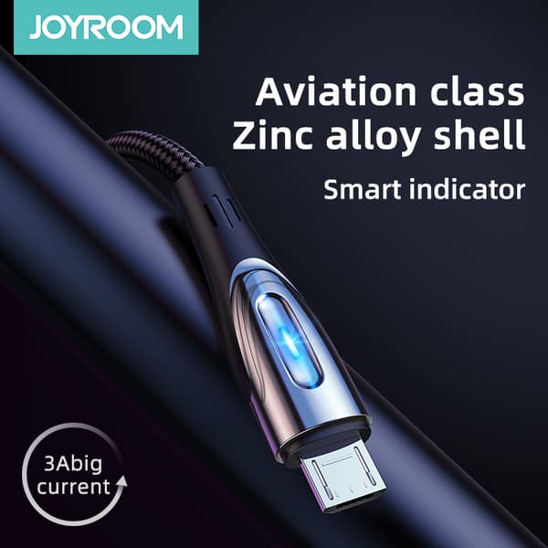USB-A - microUSB 3A kabel med opladningsindikator, 1,2m sort