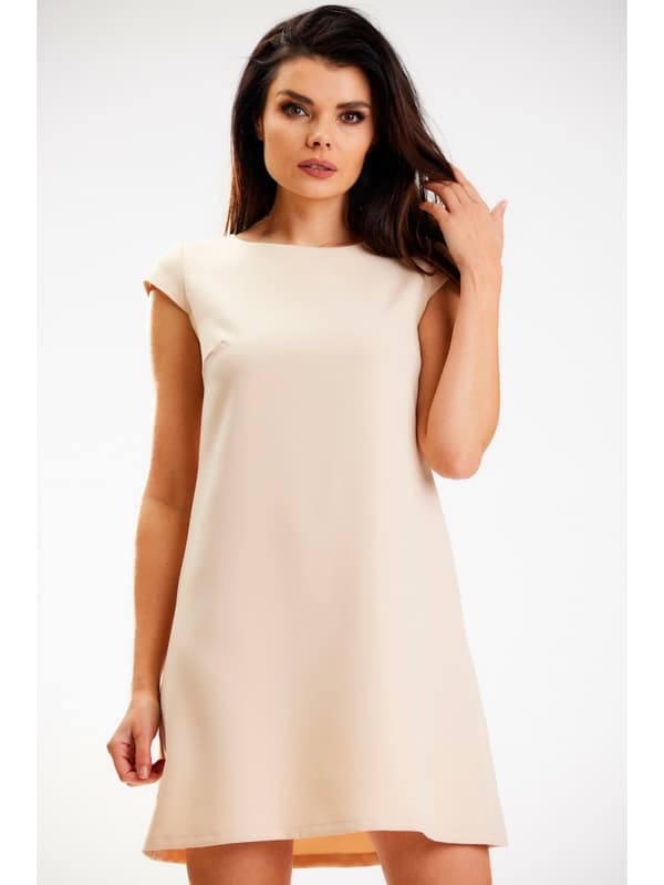 Trapetsklänning med korta ärmar, beige M