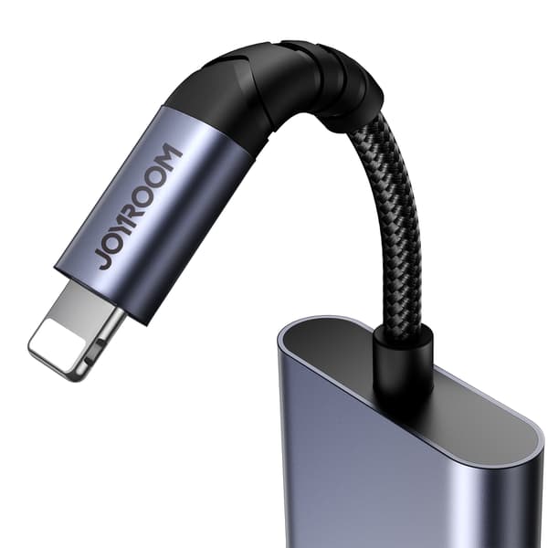 2-i-1 adapter til iPhone-oplader + Lightning-hovedtelefoner / mini-jack 3,5 mm sort