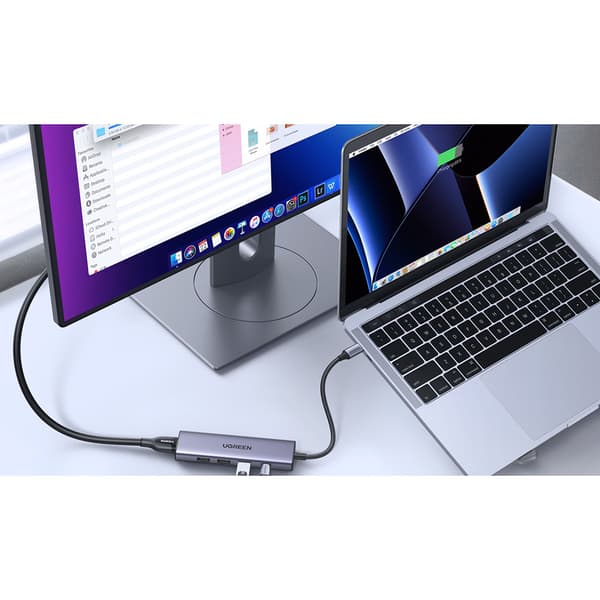 5in1 Monitoiminen HUB-sovitin USB-C 3x USB-A HDMI 4K PD 100W Harmaa