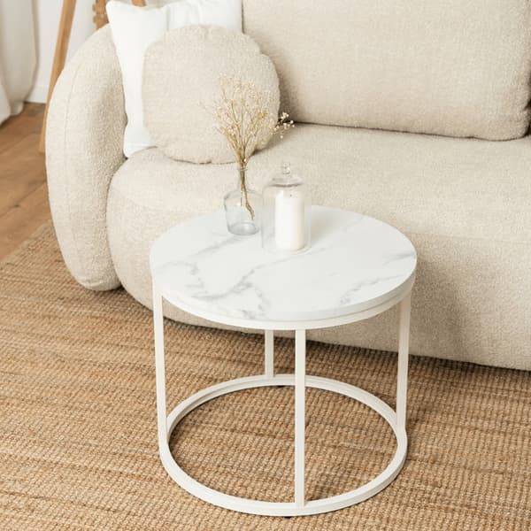 AGNES Soffbord 53 cm Vit Marmor Modern