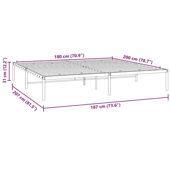 vidaXL metalsengestel sort 180x200 cm