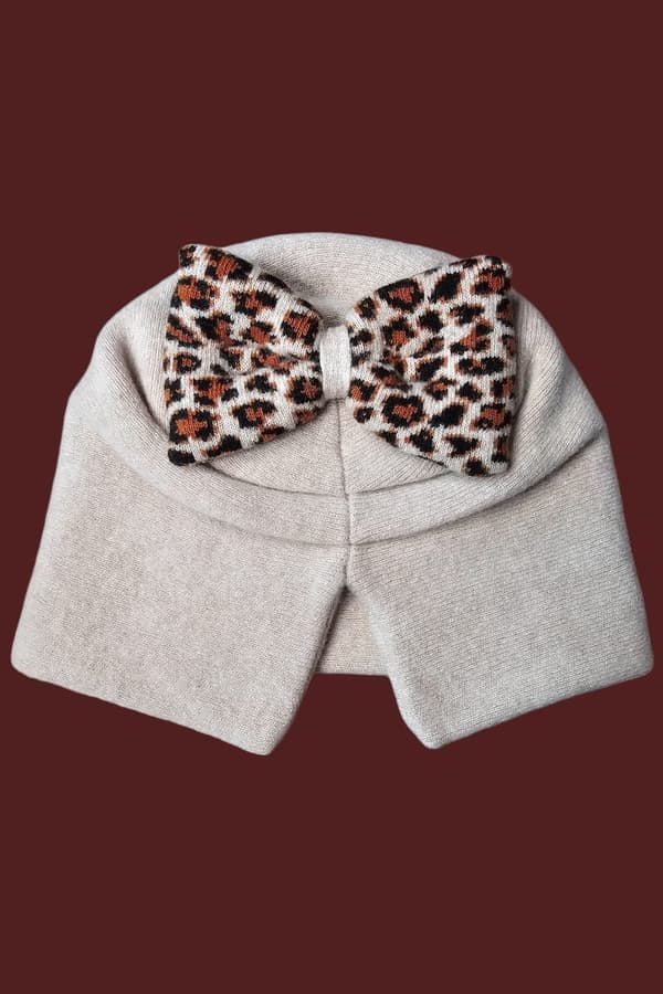 Vintermössa i ull med leopardrosé, beige Kamea-Kiku