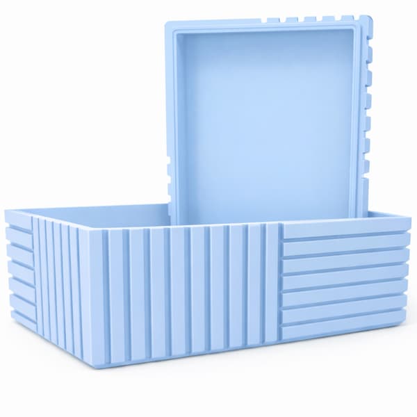 Blå rillet organizer-boks med låg til småting til kontoret