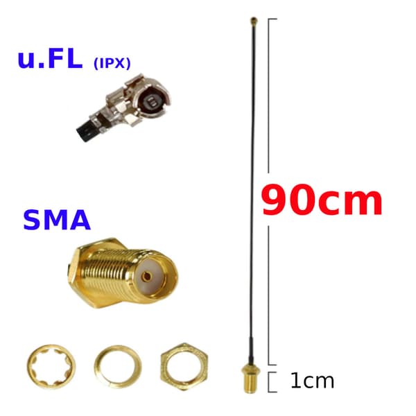 Pigtail uFL hun / SMA fatning RF1.13 90cm