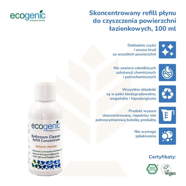 Økologisk, Badeværelsesrens Refill, Orange, 100ml